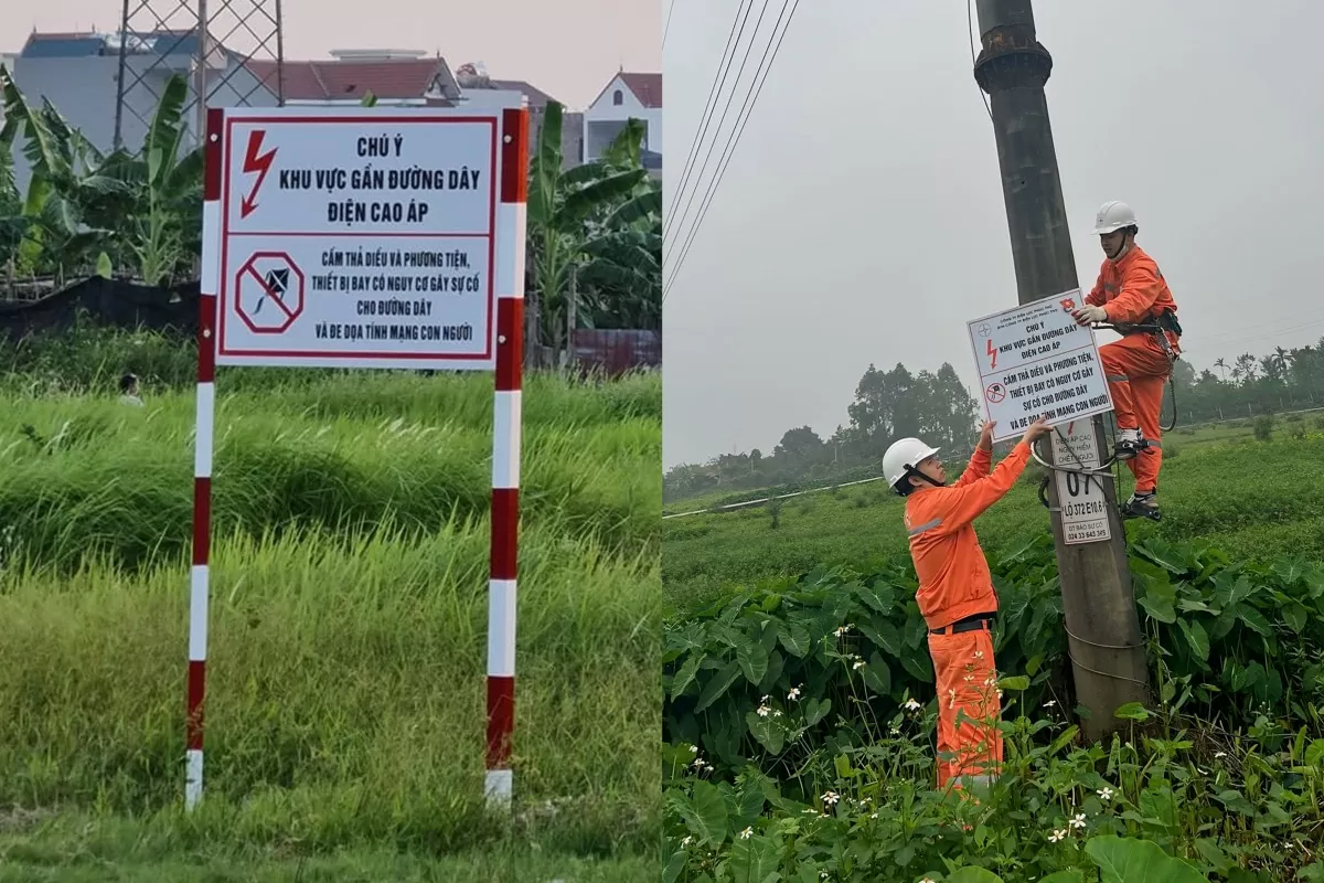 EVNHANOI cảnh báo nguy hiểm từ thả diều gần lưới điện EVNHANOI cảnh báo nguy hiểm từ thả diều gần lưới điện