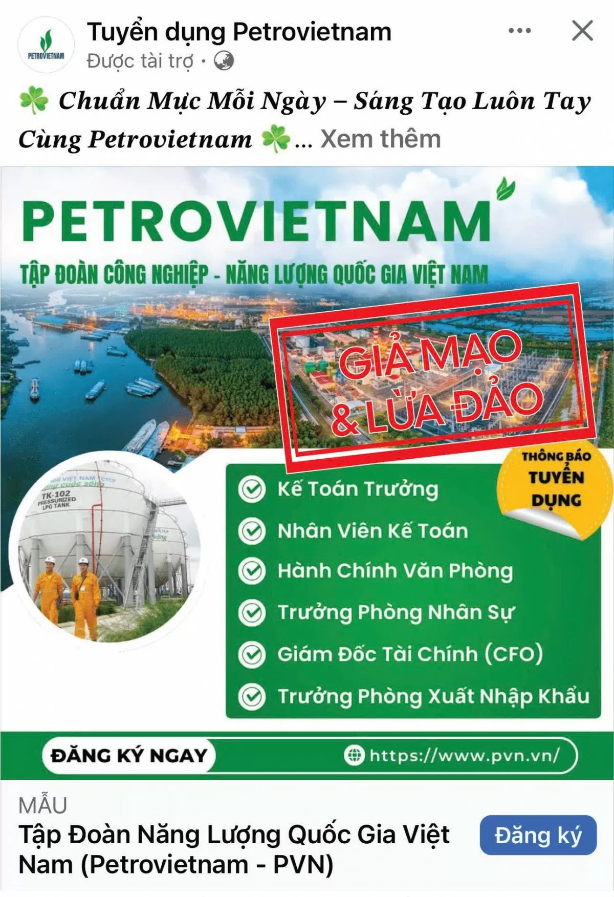 Cảnh báo trang mạo danh Petrovietnam để lừa đảo tuyển dụng