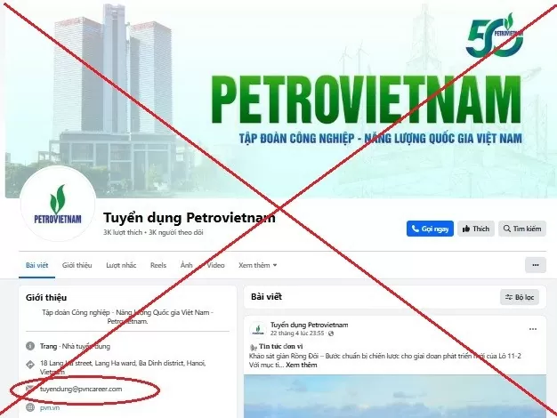 Cảnh báo trang mạo danh Petrovietnam để lừa đảo tuyển dụng