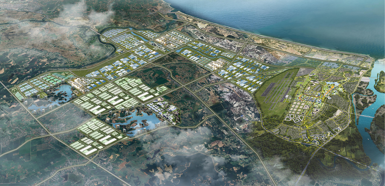 Phối cảnh Tổ hợp công nghiệp hàng không, logistics, dịch vụ, thương mại và đô thị sân bay tại Quảng Trị. cảng hàng không quảng trị