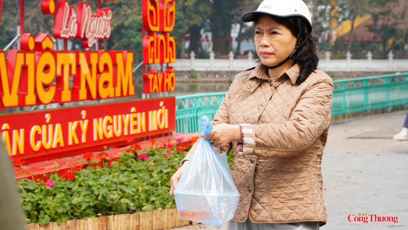 Người dân Hà Nội thả cá chép tiễn ông Công, ông Táo về trời.