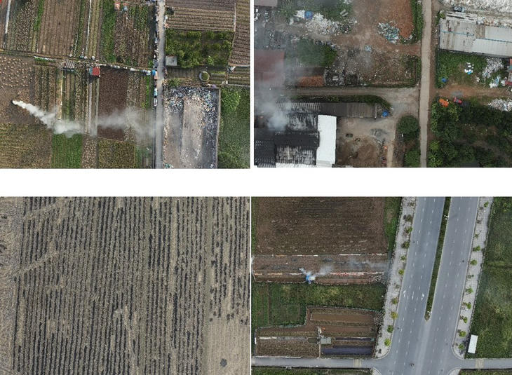 Một số khu vực đốt rơm rạ, phụ phẩm drone ghi nhận. 
(Ảnh trong bài: Cục VTQG)