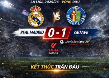 Real Madrid thua sốc Getafe 0-1 tại Bernabeu trong ‘cơn mưa’ thẻ
