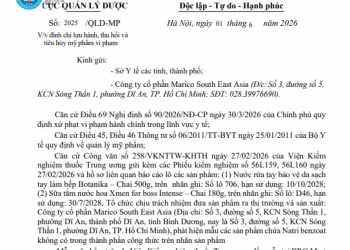 Thu hồi, tiêu huỷ lô sữa tắm và nước rửa tay của Công ty Marico South East Asia