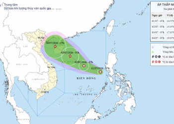 Vùng áp thấp trên khu vực giữa Biển Đông đã mạnh lên thành áp thấp nhiệt đới