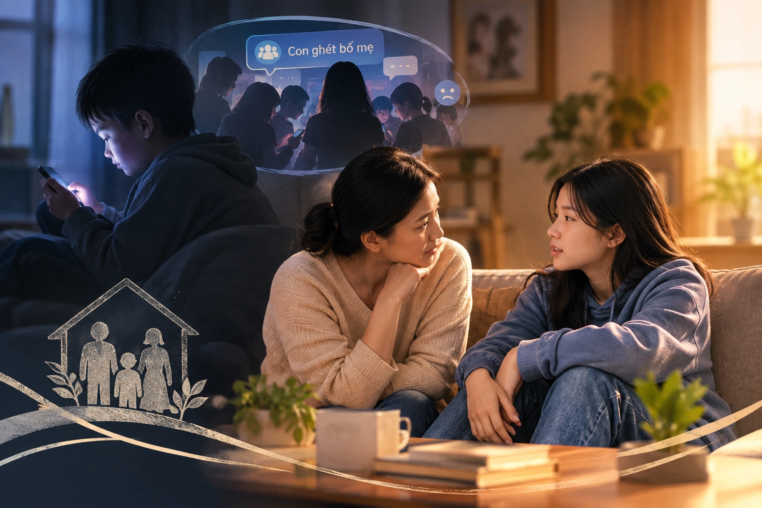 Khoảng cách thế hệ có thể khiến cha mẹ và con cái khó tìm được tiếng nói chung nếu thiếu sự lắng nghe và thấu hiểu. Ảnh do AI tạo GHÉT CHA MẸ 2
